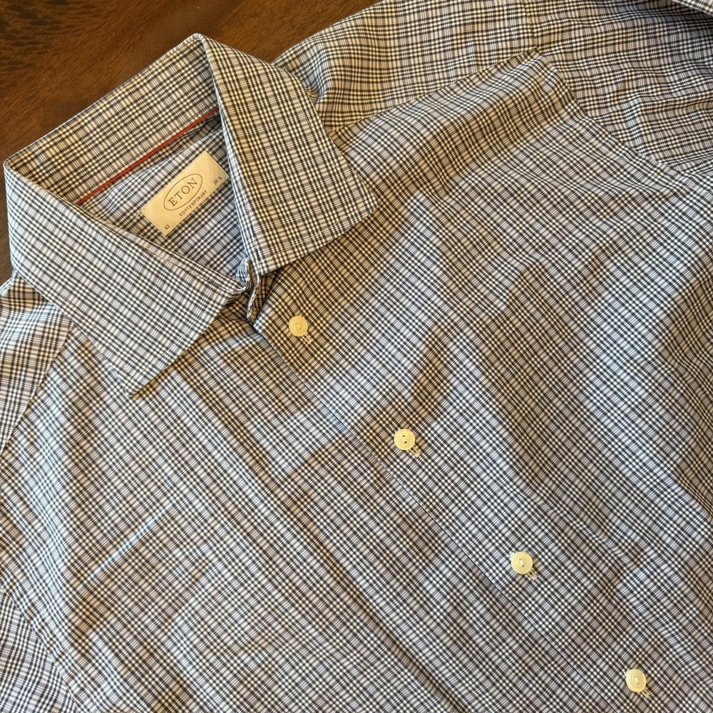 Eton Shirt Mens 42 16.5 34/35 Blue Check Contemporary Fit Dress Shirt 2417 79311
